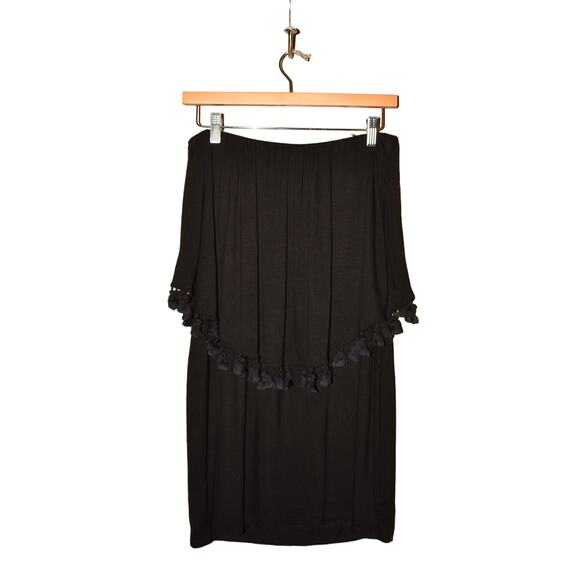 TRINA TURK $298 Bumble Strapless Tassel Dress Black Stretch Knit Small - Picture 2 of 4